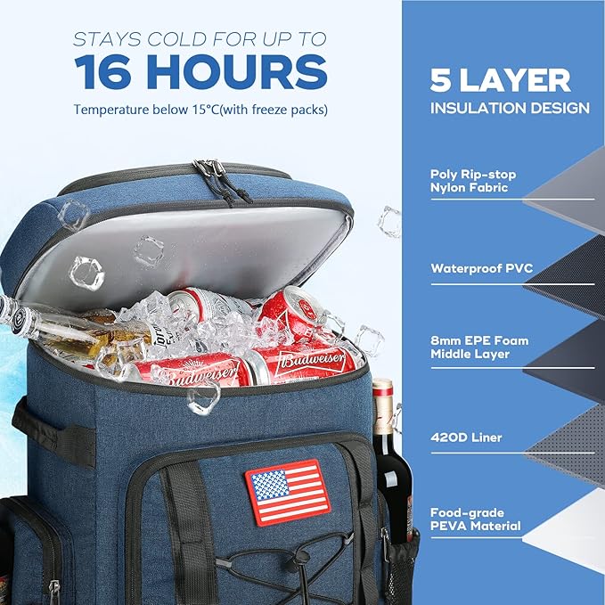 Maelstrom Cooler Backpack,50 Can Insulated Soft Backpack Cooler,Portable Lightweight Leakproof Cooler Bag,Large Capacity Beach Cooler,Waterproof Lunch Backpack for Men Women