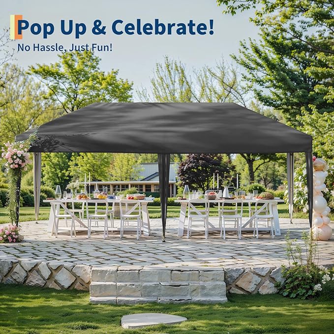 10x20 Pop Up Canopy Tent Outdoor Canopy with No Removable Sidewall One-Person Set Up Heavy Duty Commercial Instant Tent Shelter-Gray