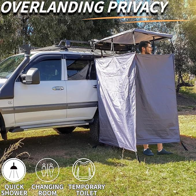 DANCHEL OUTDOOR Car Awning Shower Room with Roof, 3.3ftx3.3ft Privacy Shower Enclosure Portable Changing Room Camping w/LED Light (Gray)