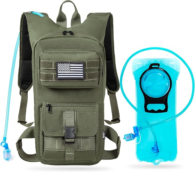 Hydration Backpack, Tactical Molle Water with 2L TPU Water Bladder, for Men Women Lightweight Water Backpack, Hydration Pack for Hiking, Biking, Climbing and Hunting, Military Green
