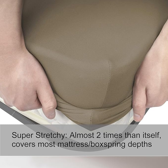 King Size Fitted Sheet Only - 4-Way Stretch Knit, Snug Fit, Wrinkle Free & Stay in Place, No More Slipping Off for Mattress, Soft & Comfortable - Taupe, King