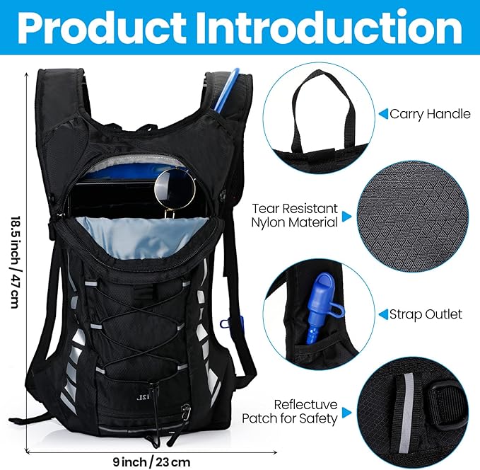Cunno 2 Set Hydration Backpack with 2L Water Bladder, Hydration Pack with Hydration Bladder Hiking Running Cycling Biking Water Backpack Pack for Men and Women