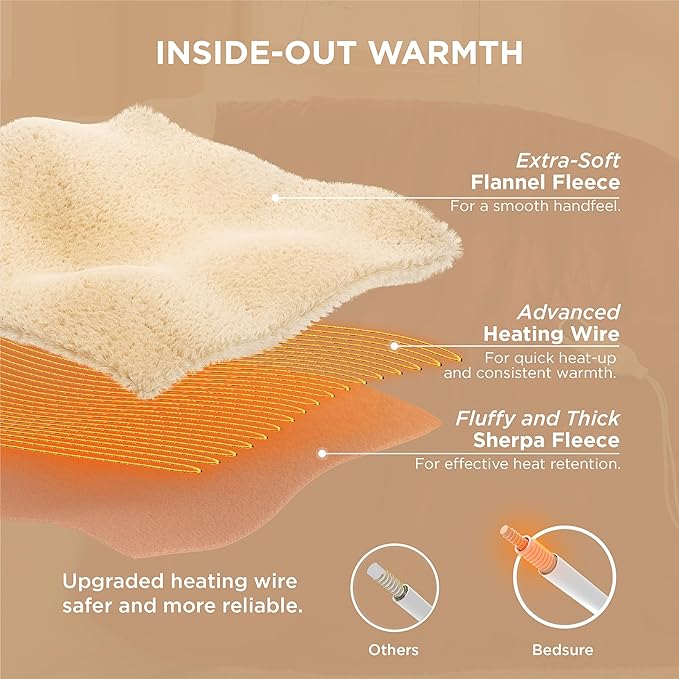 Bedsure Electric Blanket Twin - Soft Flannel Heated Blanket, Fast Heating with 10 Time Settings & 6 Heat Settings, Warm Gift for Grandma (62x84 inches, Burgundy)