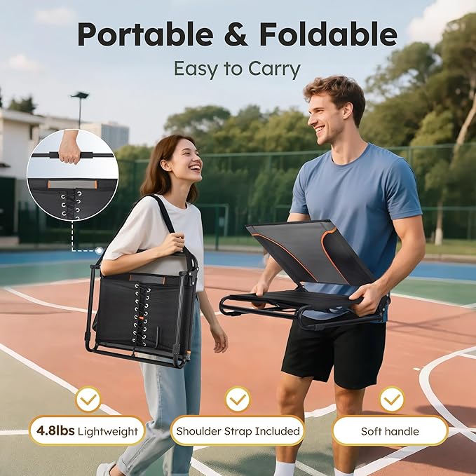 LET'S CAMP Folding Stadium Seats 2 Pack, Portable Bleacher Chairs with Back Support, Lightweight Stadium Chairs for Sports Events, Bleachers & Concerts, Black