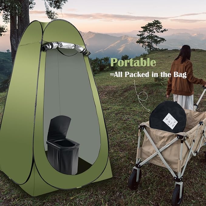 Portable Camping Toilet Kit for Adults, Pop up Privacy Tent, X Large Folding Toilet Potty with Camping Tent, Outdoor Instant Shower Tent Camp Toilet Changing Dressing Room