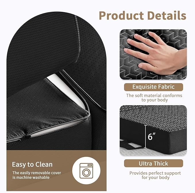 CYMULA Folding Mattress Single Size,6 inch Memory Foam Tri-Fold Single Floor Mattress Topper with Breathable & Washable Cover,Thick Foldable Mat for Camping,Naps and Guests，Black(25"×75"×6")