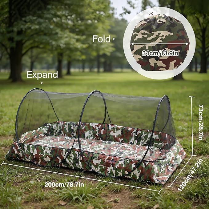 Pop Up Mosquito Tent 2-Person Large Portable Foldable Pop-up Screen Tent Mosquito Camping Net Tent for Double Persons Camping Hiking Outdoor Installation-Free (Camouflage)