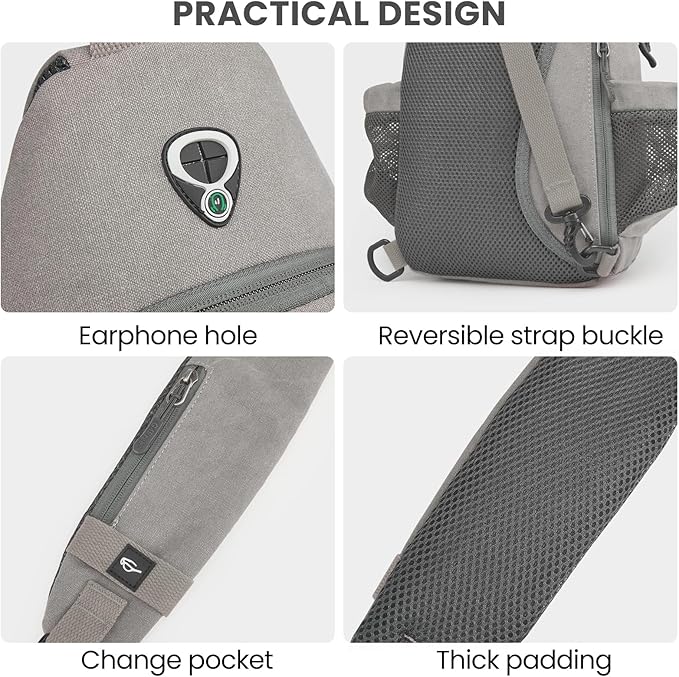 G4Free Canvas Sling Bag Crossbody Backpack with USB Charging Port & RFID Blocking, Hiking Daypack Chest Bag for Women Men