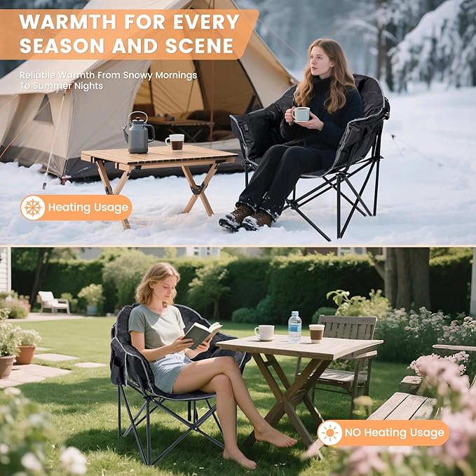 Oversized Heated Camping Chair with 20,000mAh Power Bank, Heated Chairs Outdoor Sports with 3 Heat Levels, Portable Folding Heated Outdoor Chair for Lawn Patio Lounge