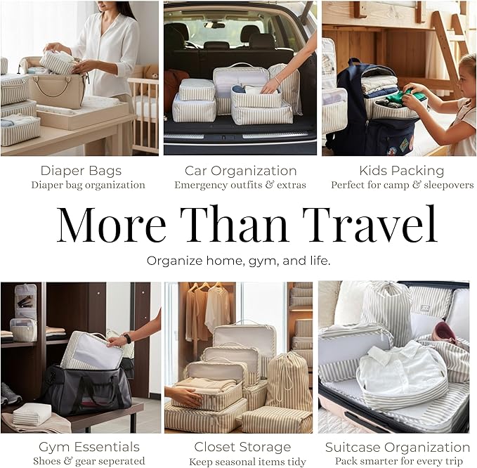 Packing Cubes Set – Cute Packing Cubes for Travel, Luggage Organizer Bags for Suitcase, For Kids & Family, Floral, Neutral & Aesthetic Travel Organizer Set-Beige