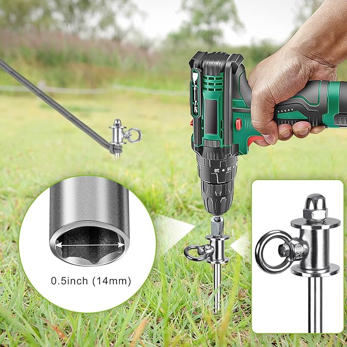 12‘’ Long Heavy Duty Ground Anchors Broad Helix Tent Stakes for Trampoline Camping Swing Set Shed Canopy Securing Animals Bounce House Free Swivel Anchor Design 4 Pcs