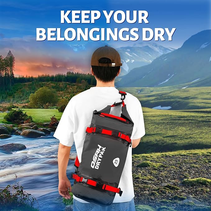 25L Waterproof Dry Bag - Motorcycle Luggage Tail Bag with Straps for Back Seat, Roll Top Lightweight Waterproof Backpack Sack for Travel, Swimming, Boating, Kayaking, Camping and Beach