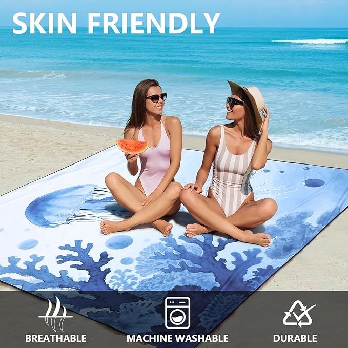 Beach Blanket, Sandproof Beach Mat, Waterproof Quick Drying Lightweight Outdoor Aztec Picnic Mat 79" X 83"/120"x108" for 2-8 Adults for Travel, Camping, Hiking