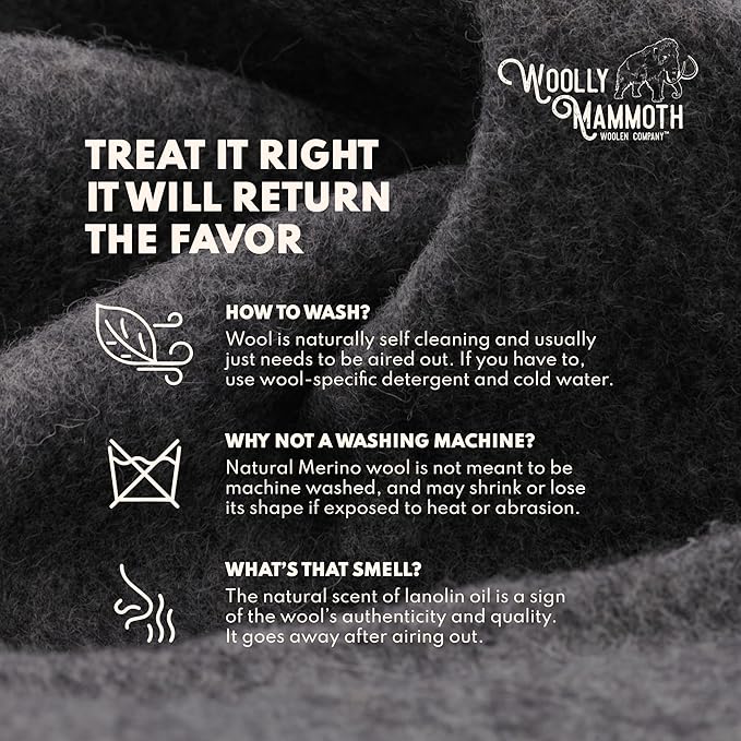 Woolly Mammoth Woolen Company Merino Wool Blanket - 66 x 90 in, Brown - Modern Twill Outdoor Throw Blanket - Self-Cleaning Washable Wool Comforter - Durable Double-Stitched Design for Cowboy Bedroll