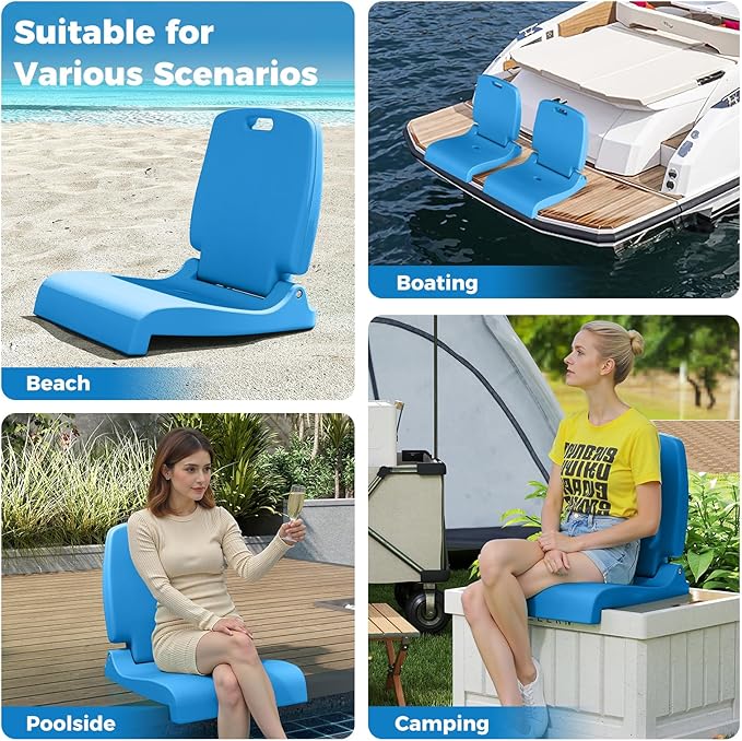 GYMAX 2 Pack Foldable Poolside Chairs for Edge of Pool, Portable Pool Chair with Handle, Drainage Hole, Lightweight Folding Flip Seat for Beaches, Camping, Fishing, Tailgating, Lawn (Blue,2)