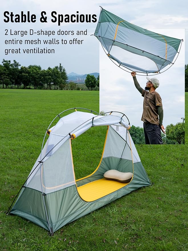 iClimb Ultralight 4 Season Solo Tent Waterproof with Snow Skirt Rainfly, Ground/Off The Ground Tent for Backpacking Camping Hiking Trekking Mountaineering
