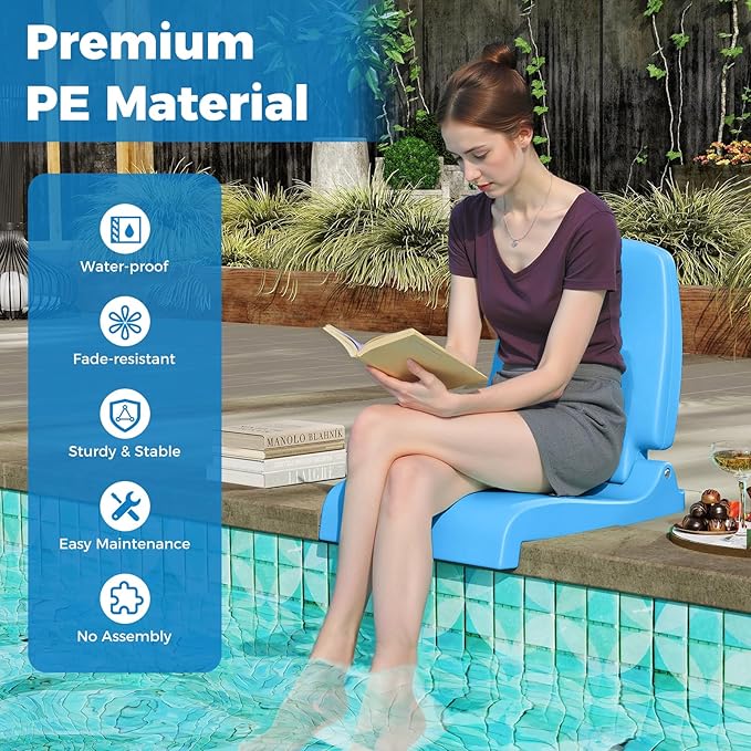 GYMAX Foldable Poolside Chairs for Edge of Pool, Portable Pool Chair with Handle, Drainage Hole, Lightweight Folding Flip Seat for Beaches, Camping, Fishing, Tailgating, Lawn (Blue,1)