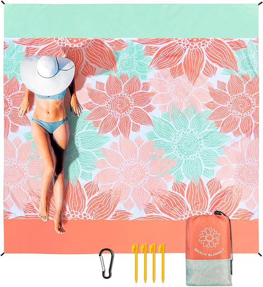 Beach Blanket Waterproof Sandproof Extra Large Beach Mat 79" X 83"/120"x108"for 1-8 Adults Quick Drying Durable Outdoor Picnic Mat for Beach Travel Camping Hiking