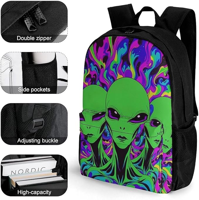 Backpack Lightweight Anti-Theft Multipurpose Cool Alien Tie Dye Shoulder Bag Large Capacity Travel Hiking Backpack With Padded Straps