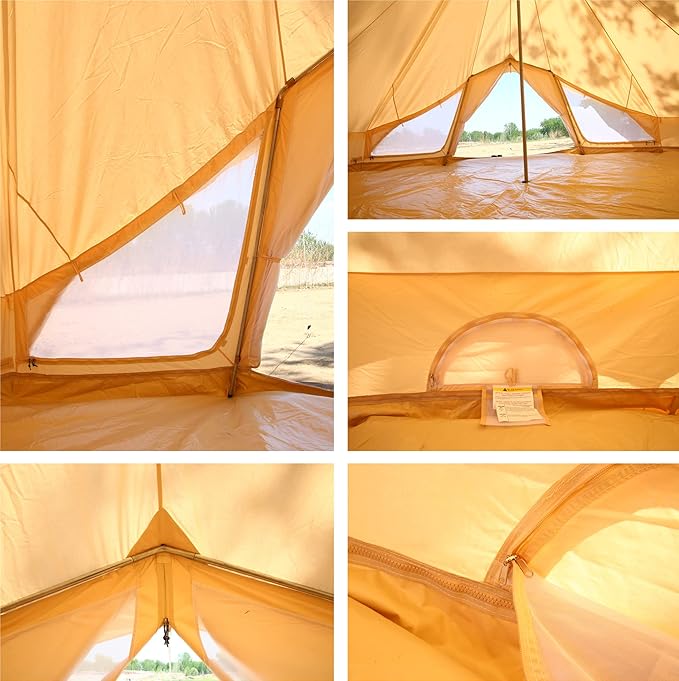 UNISTRENGH Luxury Canvas Cotton Bell Tent Large Waterproof Windproof Yurt Glamping Family Tent with Cable Hole for Camping Hiking Hunting Party Exhibition