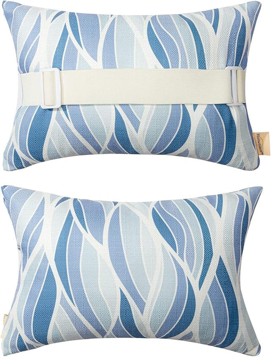 Outdoor Pillow for Chaise Lounge Chair, Sunbrella Head Support Pillow for Car Driving Neck or Lumbar Resting Waterproof with Adjustable Elastic Stripe for Garden Furniture Decorative 2Pack