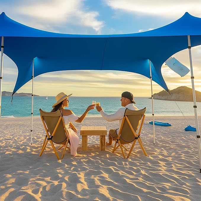 Beach Canopy Tent Sun Shade 8.5x9 FT – UPF50+ Portable 4-Post Beach Tent Canopy with Easy Setup & Carry Bag – Outdoor Sun Shelter for Camping, Backyard, Picnic & Travel