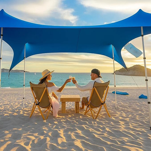 Beach Canopy Tent Sun Shade 8.5x9 FT – UPF50+ Portable 4-Post Beach Tent Canopy with Easy Setup & Carry Bag – Outdoor Sun Shelter for Camping, Backyard, Picnic & Travel