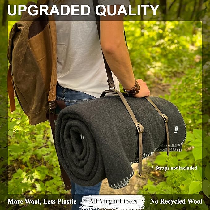 EKTOS 100% Virgin Wool Blanket, 90" x 108", Warm, Thick Fabric, XL, Winter Essentials (Charcoal, King Size)