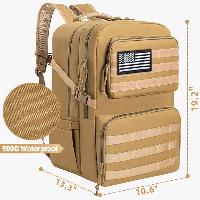 45L Tactical Backpack for Men, Water-resistant Military MOLLE Assault Backpack Bag for Hunting Camping Travel (Khaki)