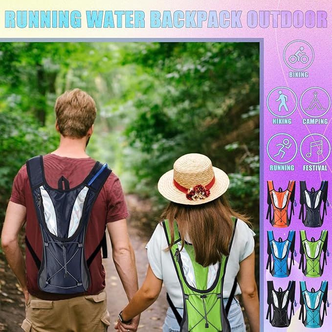 Chunful 6 Pack Running Hydration Backpack Lightweight Water Backpack Essential for Festivals Rave Hydration Pack with 2L Hiking Water Bladder for Adult Running Cycling Climbing Hiking