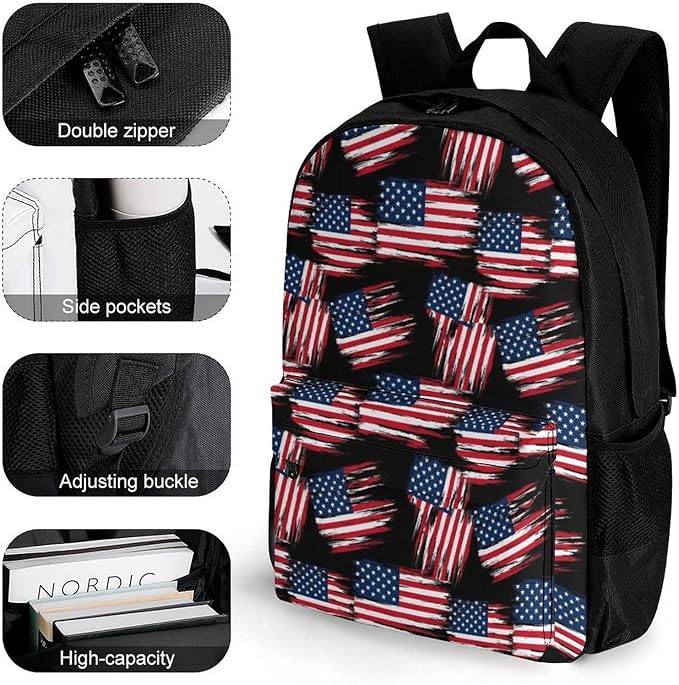 Daypack Polyester Anti-Theft Multipurpose Cool American Flag Bookbag Big Capacity Gym Outdoor Hiking Backpack With Adjustable Shoulder Straps