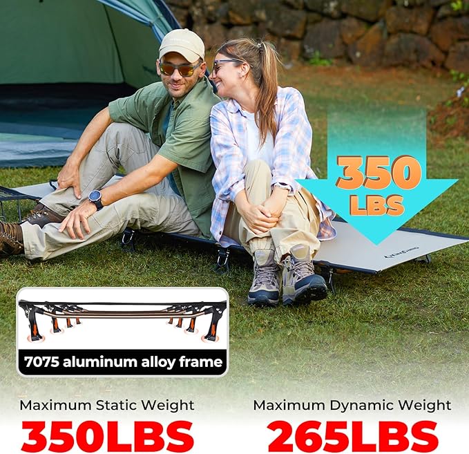 KingCamp Ultralight Camping Cot, Portable Folding Tent Camping Bed, Heavy Duty Sleeping Bed with Pillow for Adults Outdoor Backpacking Travel Hiking, Supports 350LBS, Orange