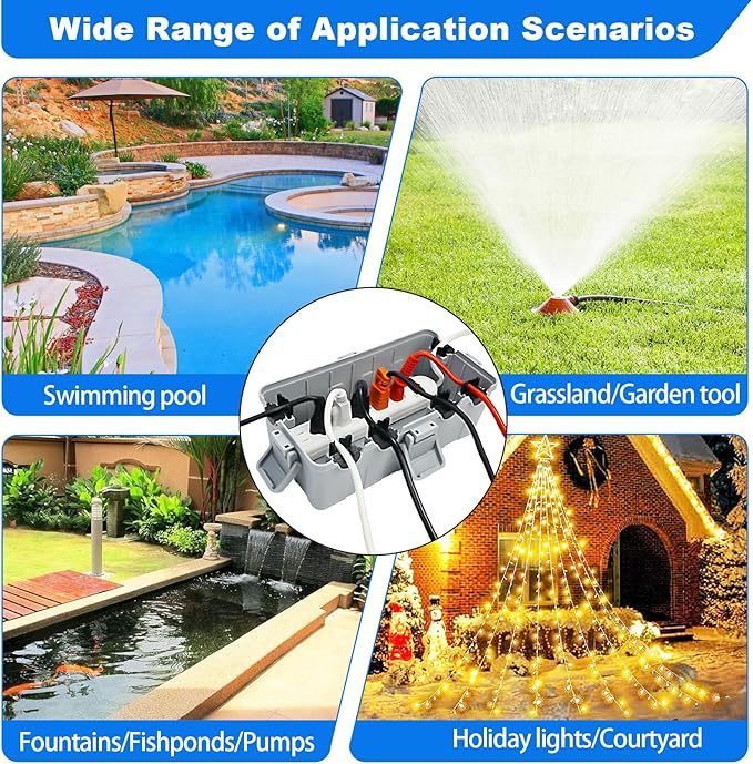 Hrensaw Medium Outdoor Electrical Box(10.6x5.5x4.5inch),Weatherproof Connection Box w/6 Cable Entry,IP54 Waterproof Extension Cord Cover Protect Power Strip,Timer,Plug,Holiday Lights,Grey