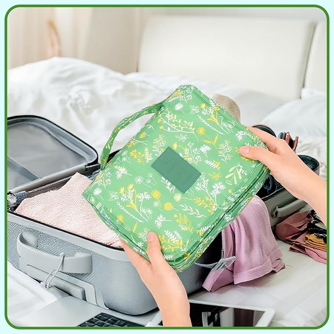 Pengxiaomei Toiletry Bag for Women, Waterproof Hanging Cosmetic Bag Portable Makeup Pouch Multifunction Handle Travel Toiletry Bag for Easter Gifts(Green)