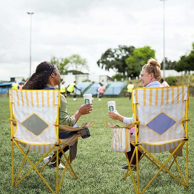 Nazhura 2 Pack Folding Camping Chair with Cooler Pouch, Mesh Backrest and Cup Holder Pocket (Yellow, 2 Pack)