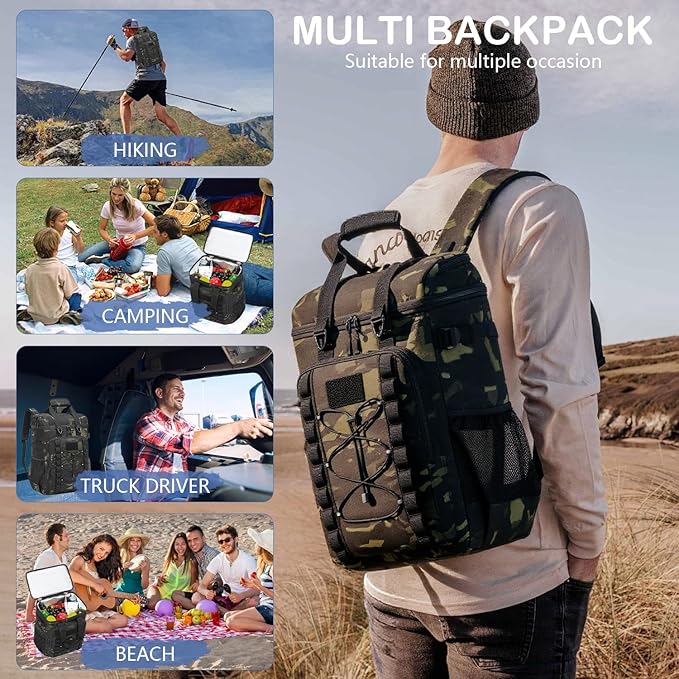Tactical Cooler Backpack - 42 Cans Backpack Coolers Insulated Leak Proof for Men Adults, Soft Cooler Insulated Backpack for Lunch, Work, Camping, Hiking, Picnic, Beach & Travel