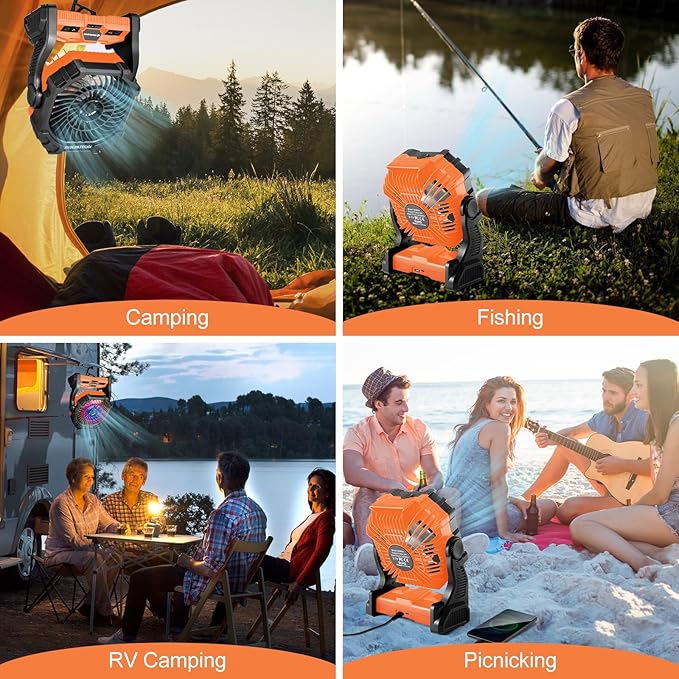 Odoland 20000mAh Camping Fan, Portable Misting Fan with Light, Battery Operated Rechargeable Mister Tent Fans with Hook & 250mL Water Tank, Cooling Mist for Outdoor Beach Patios RV Car Summer