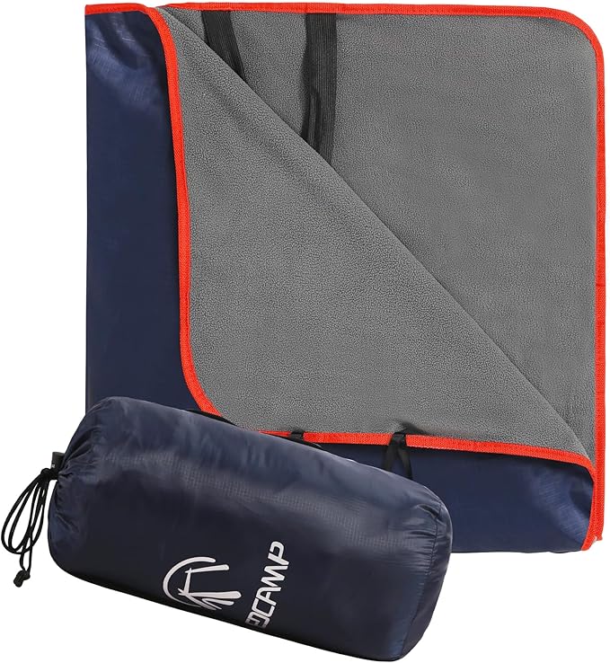 REDCAMP Large Waterproof Stadium Blanket for Cold Weather, 79”x 79” Soft Warm Fleece Windproof Camping Blanket for Camping, Hiking, Traveling, Sporting Events (Dark Blue)