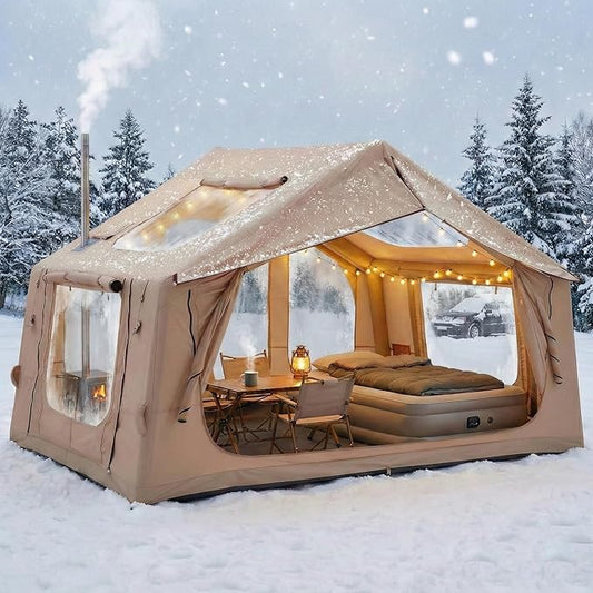Inflatable Camping Tent with Electric Air Pump - 420D Heavy Duty Oxford - 5 Min Auto-Inflation - Panoramic Stargazing Skylight - 4 Season Luxury Glamping Cabin, 4-10 Person Multiple Sizes