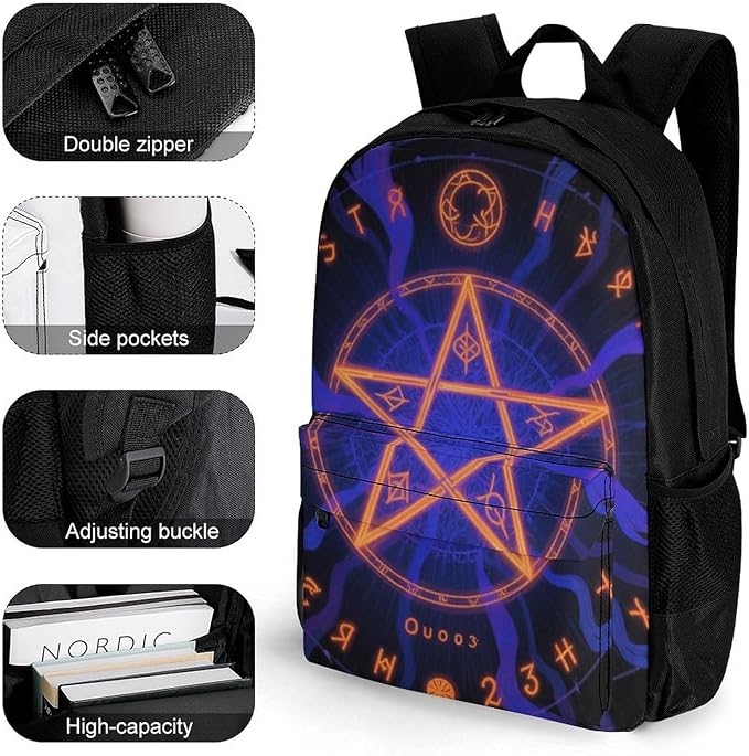 Shoulder Book Bags Anti-Theft Multipurpose Big Capacity Bookbag, Ancient Witch Magic Spirit Board Art Travel Hiking Backpack With Smooth Zippers