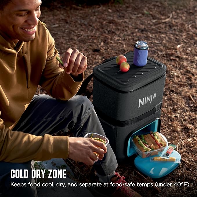 Ninja FrostVault Go Can Soft Cooler, 24/36 Can, Leak Proof, Built-In Cup Holder, 2 Ice Packs & Dry Storage Drawer, Polyester Insulation, Hiking, Camping, Picnic