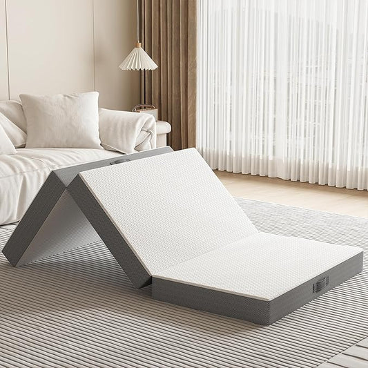 Swbvs Tri-Fold Memory Foam Mattress, 4 inch Twin Folding with Washable Covers, Reversible Design, Foldable Topper for Travel&Guests, 75"×38"×4"