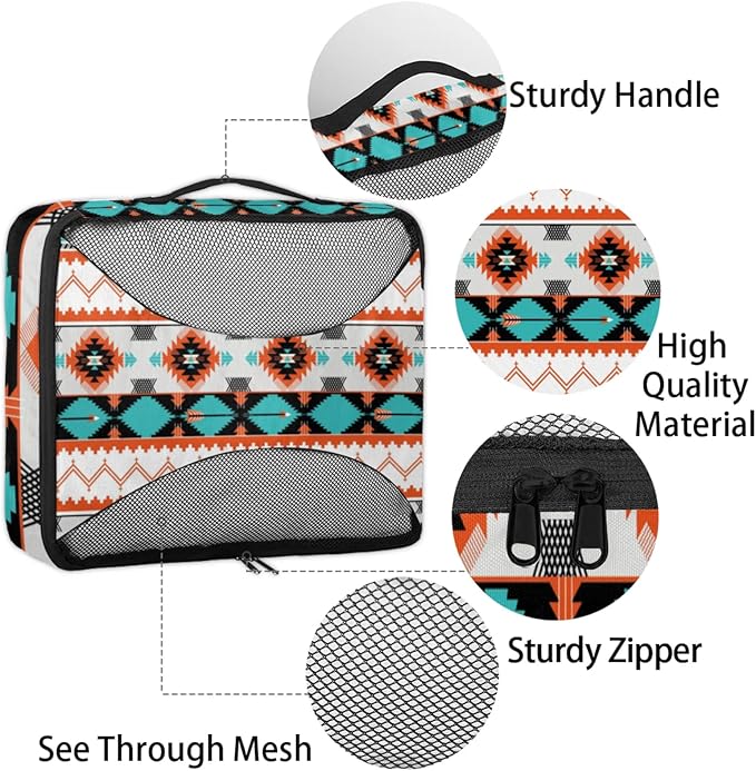 Aztec Western Compression Packing Cubes for Travel,Expandable Cubes Storage Bag Carry on Luggage Organizers for Toiletry Clothes Shoe Accessories 4 Set