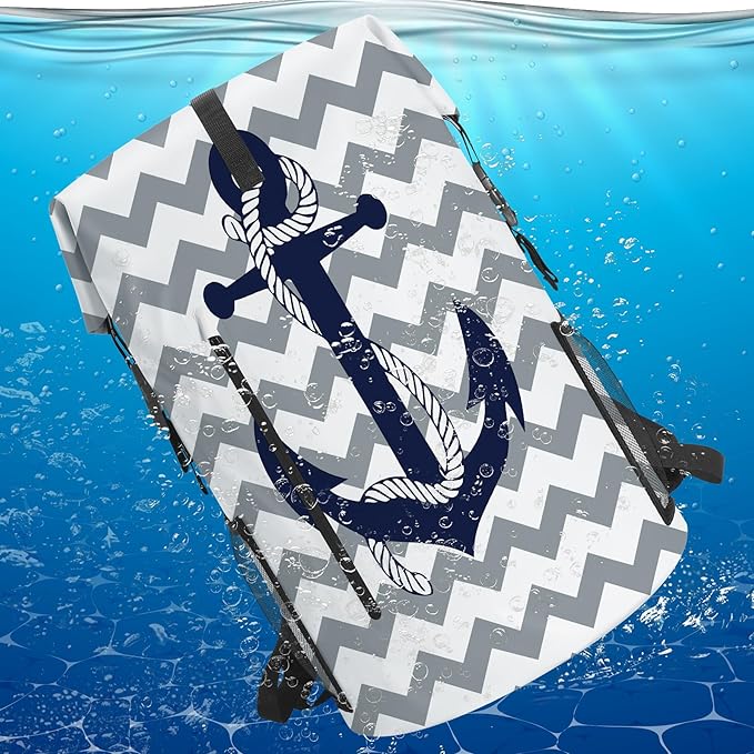 Waterproof Dry Bag Marine Dry Bags for Kayaking Hiking Anchor Nautical Navy Blue Gray Striped Backpack Roll-Top Closure Bag - Backpack Waterproof Phone Case 5L