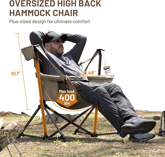 TIMBER RIDGE Hammock Camping Chair, Oversized Swinging Chair with Adjustable Back and Seat Height, Portable Folding Rocking Camping Chair for Outdoor Lawn, Backyard and Patio, Supports 400lbs
