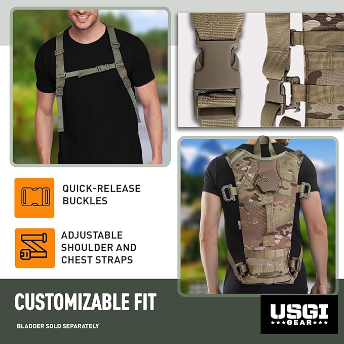 Multicam MOLLE Hydration Carrier – Holds 3-Liter Water Bladder – Tactical Military Backpack for Hiking, Biking, Camping, and Outdoor Use