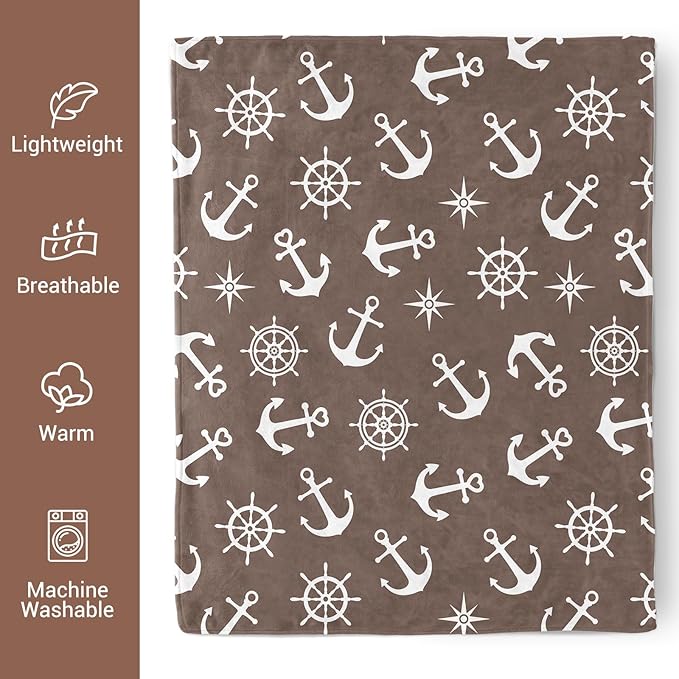 Nautical Throw Blanket, Sailing Gifts for Men Women, Nautical Anchor Decor Soft Blanket for Couch Bed 60" X 50"