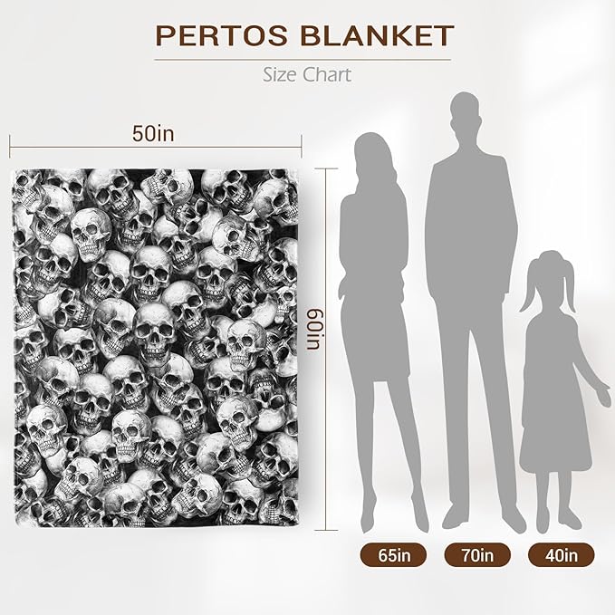 Skull Blanket, Skull Gifts for Women Men, Soft Blanket for Room Decor, Cozy Throw Blankets for Couch Bed Sofa 60" X 50"