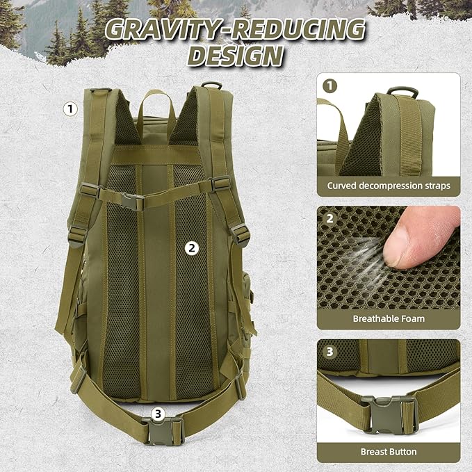 35L Military Tactical Backpack for Men, Water Resistant Assault Pack for Women, Army Green Molle Daypack 3 Day Bug Out Bag Rucksack for Trekking,Camping,Survival,EDC