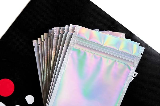 100 Pieces Mylar Holographic Resealable Bags - 3.3 x 5.1" Smell Proof Bags Lip Gloss Packaging, Foil Pouch for Party Favor Food Storage (Holographic Color, 3.3 x 5.1 Inch)